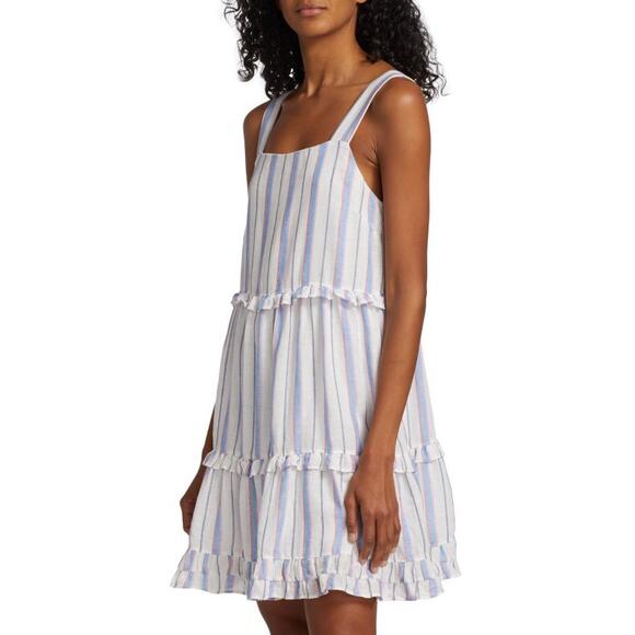 Rails NWT Sandy Stripe Tank Ruffled Tiered Squareneck Linen Blend Mini Dress XL - Picture 1 of 10